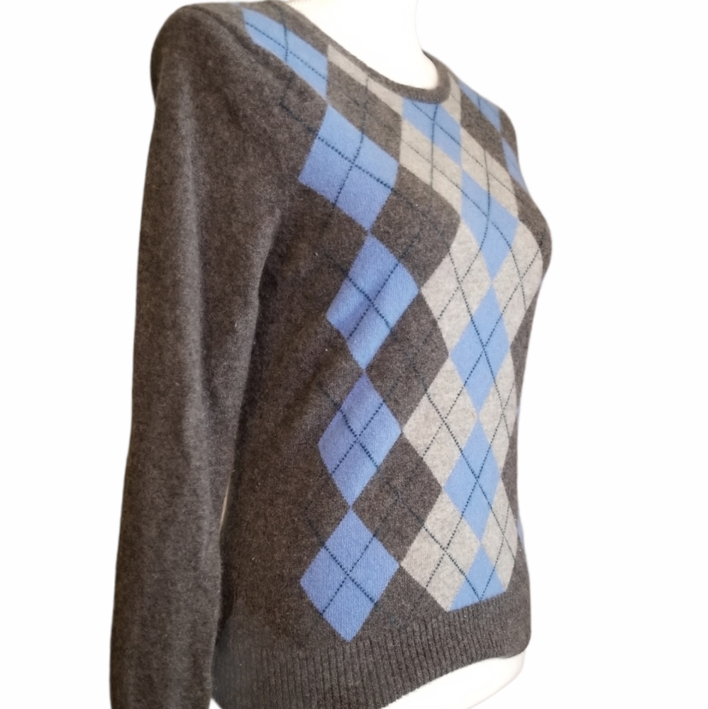 Vintage TWEEDS 2-Ply Cashmere Argyle Crew Sweater - Picture 4 of 8